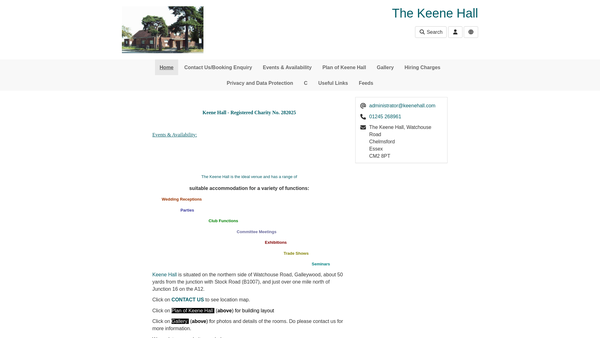 Screenshot of the The Keene Hall website