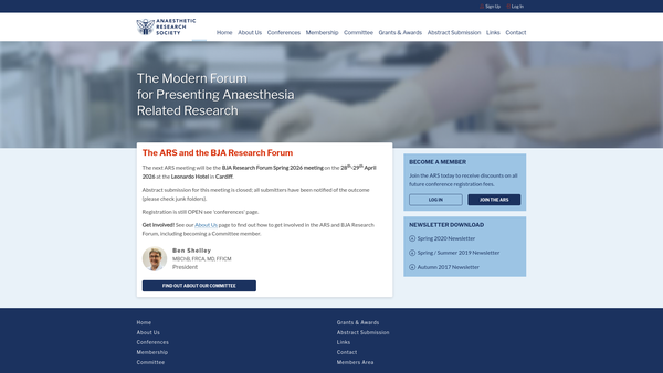 Screenshot of the Anaesthetic Research Society website