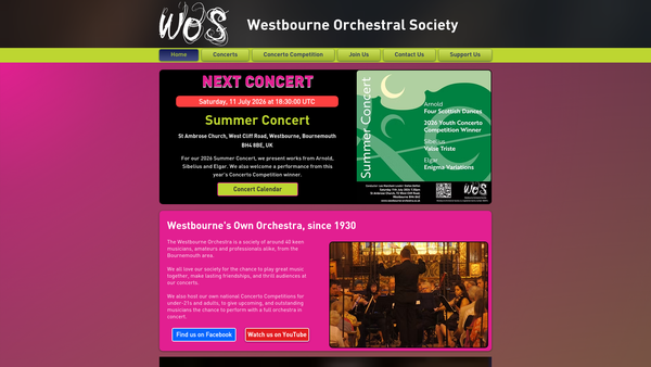 Screenshot of the Westbourne Orchestral Society website