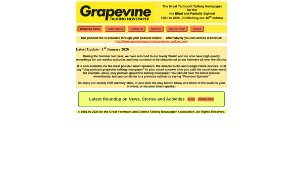 Screenshot of the Great Yarmouth And District Talking Newspaper Association website
