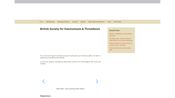 Screenshot of the British Society For Haemostasis And Thrombosis website