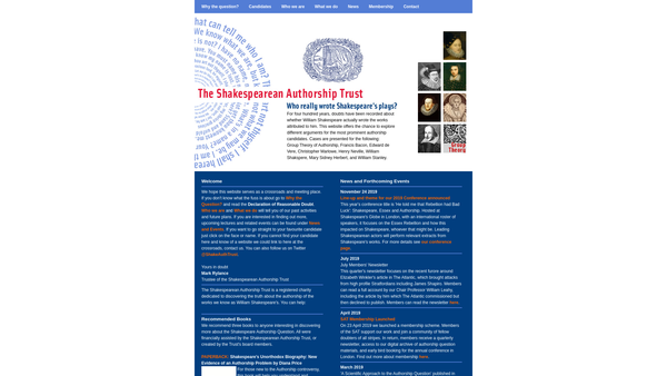 Screenshot of the The Shakespearean Authorship Trust website