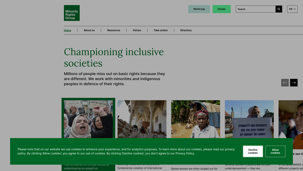Screenshot of the Minority Rights Group website