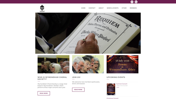Screenshot of the Wymondham Choral Society website