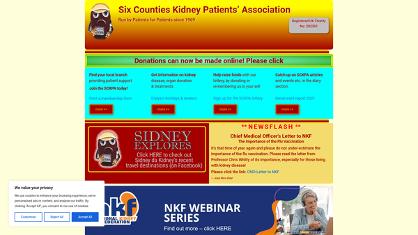 Screenshot of the Six Counties Kidney Patients' Association website