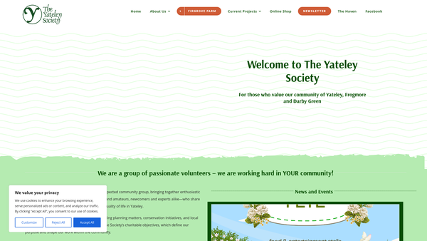 Screenshot of the The Yateley Society website