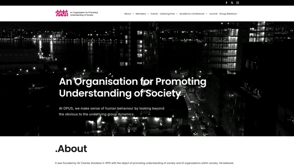 Screenshot of the Opus - An Organisation For Promoting Understanding Of Society website
