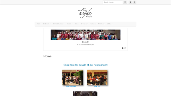 Screenshot of the Reading Haydn Choir website