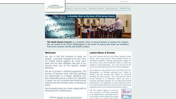 Screenshot of the The North Downs Consort website