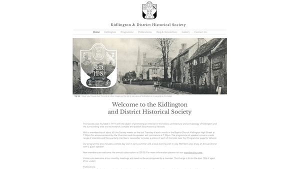 Screenshot of the Kidlington And District Historical Society website