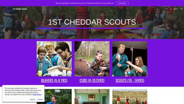 Screenshot of the 1st Cheddar Scout Group website