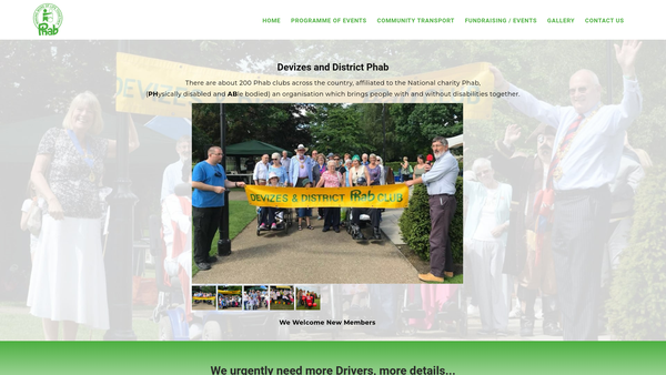 Screenshot of the Devizes And District Phab Club website