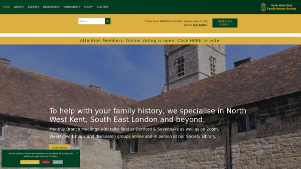 Screenshot of the North West Kent Family History Society website