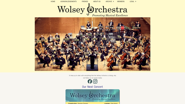 Screenshot of the Wolsey Chamber Orchestral Society website