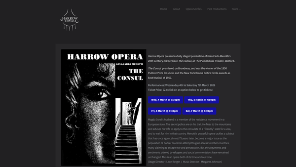 Screenshot of the Harrow Opera Workshop website