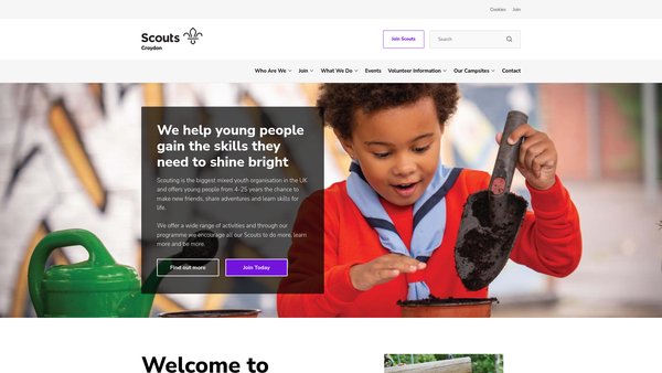 Screenshot of the Croydon District Scout Council website