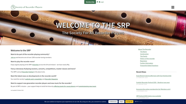 Screenshot of the The Society Of Recorder Players website