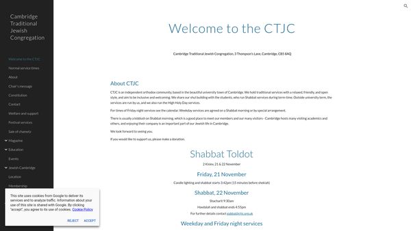 Screenshot of the The Cambridge Traditional Jewish Congregation Trust website