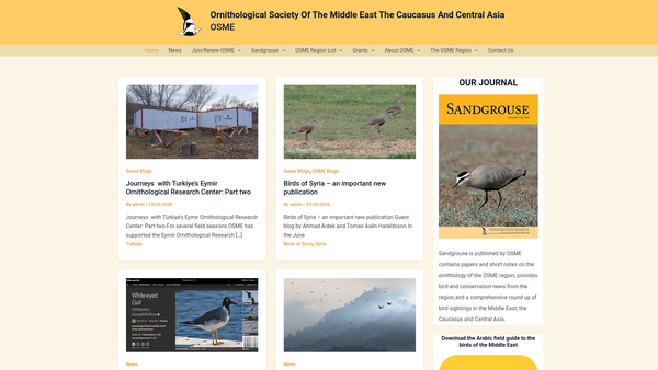 Screenshot of the Ornithological Society Of The Middle East, The Caucasus And Central Asia website