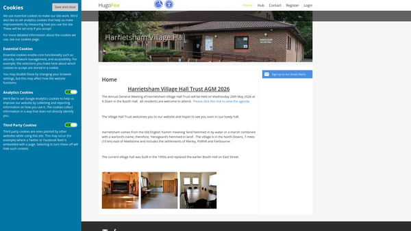 Screenshot of the Harrietsham Village Hall website