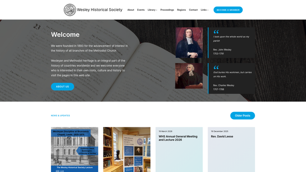 Screenshot of the Wesley Historical Society website