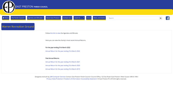 Screenshot of the Warren Recreation Ground website