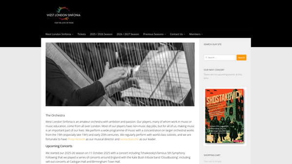 Screenshot of the West London Sinfonia website