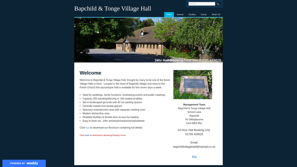 Screenshot of the The Bapchild And Tonge New Village Hall Fund website