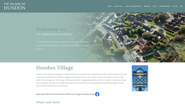 Screenshot of the The Hundon Village Hall And Playing Field Charity website