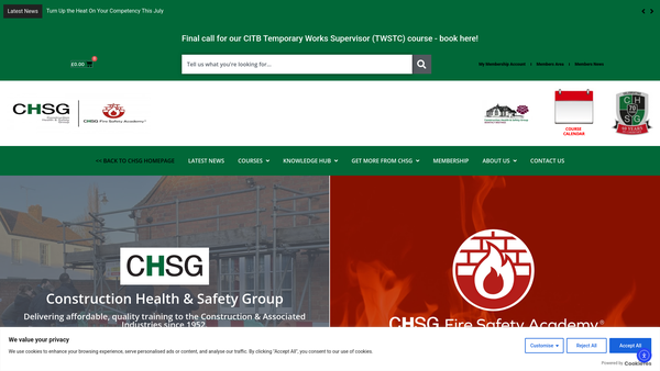 Screenshot of the Construction Health And Safety Group website