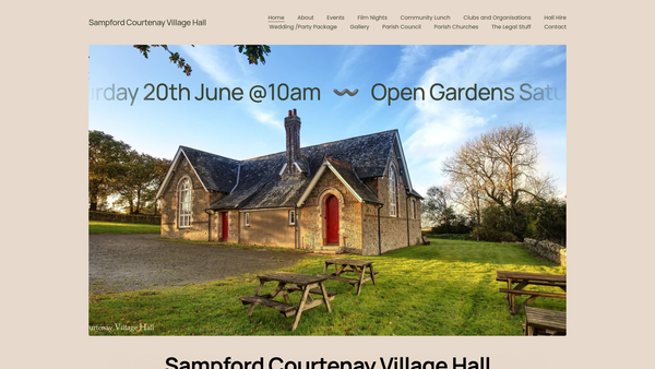 Screenshot of the Sampford Courtenay Village Hall website