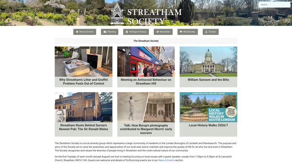 Screenshot of the The Streatham Society website