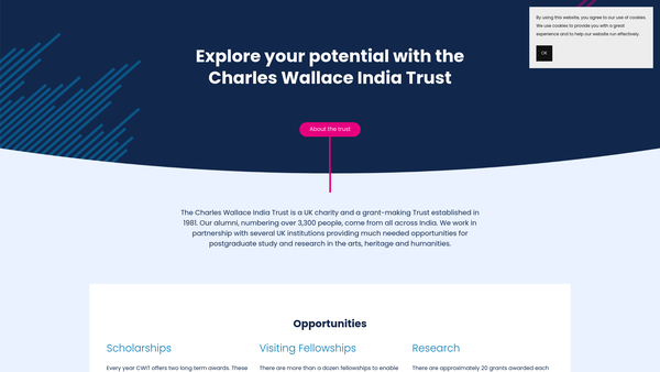 Screenshot of the The Charles Wallace India Trust website