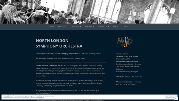 Screenshot of the North London Symphony Orchestra website