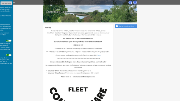 Screenshot of the Fleet And District Voluntary Care Scheme website