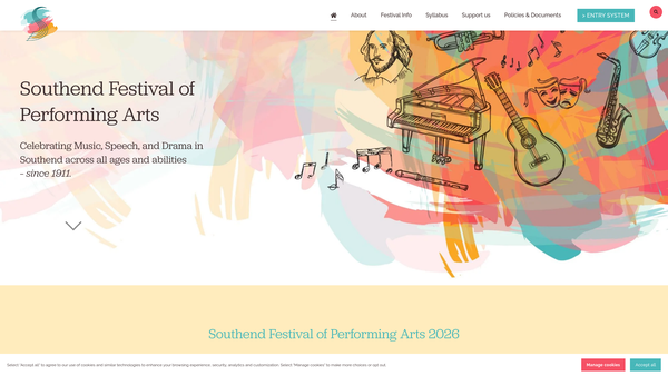 Screenshot of the Southend-On-Sea Musical Festival Association website
