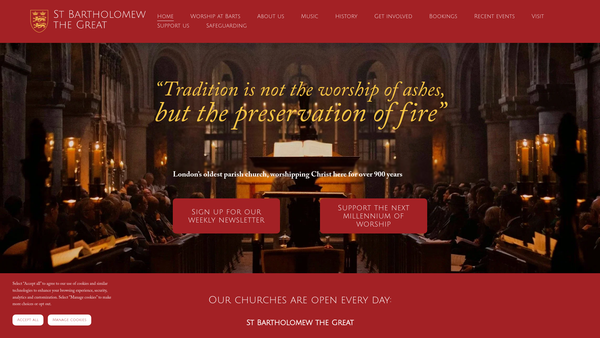 Screenshot of the The St Bartholomew The Great Heritage Trust website