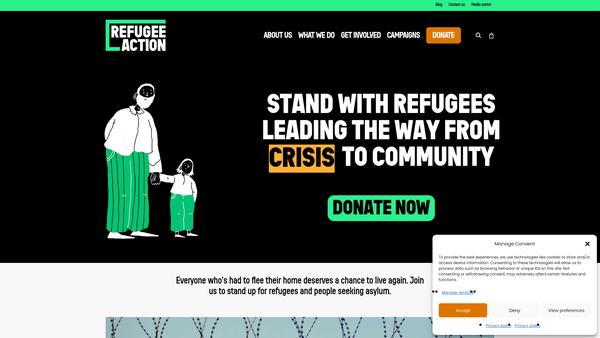 Screenshot of the Refugee Action website