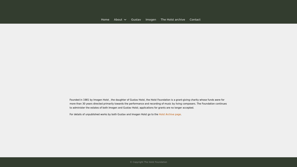Screenshot of the The Holst Foundation website