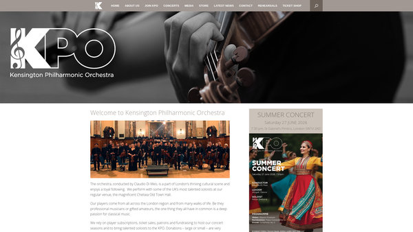 Screenshot of the Kensington Philharmonic Orchestral Society website