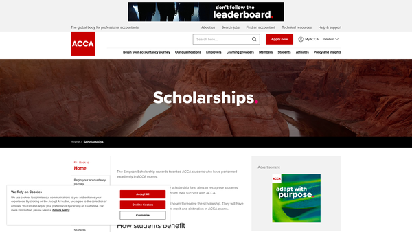 Screenshot of the The Simpson Scholarship Fund website
