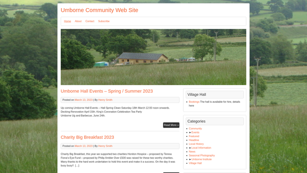 Screenshot of the Umborne Hall website