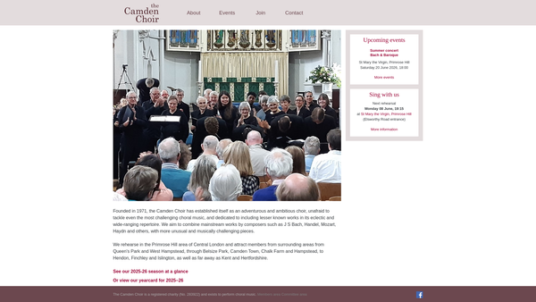 Screenshot of the Camden Choir website