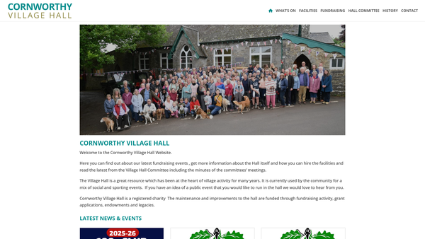 Screenshot of the Cornworthy Village Hall website