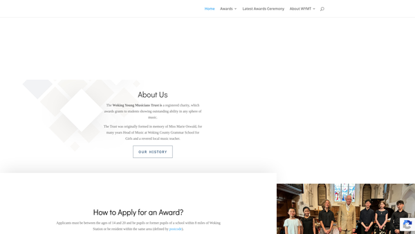 Screenshot of the The Woking Young Musicians Trust website