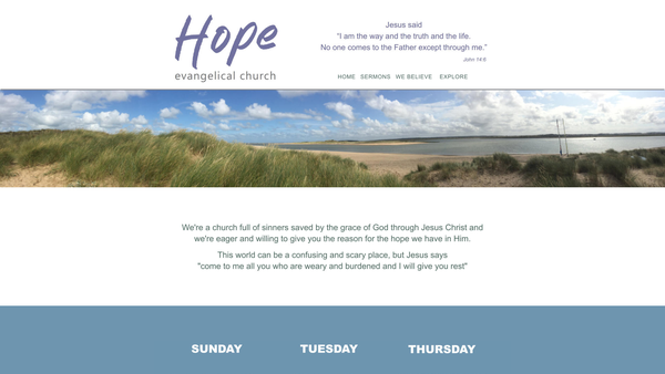 Screenshot of the Hope Evangelical Church website