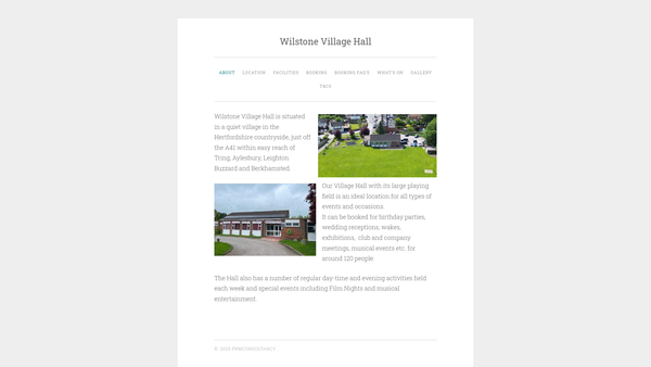 Screenshot of the Wilstone Village Hall website