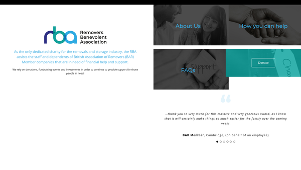 Screenshot of the Removers Benevolent Association website