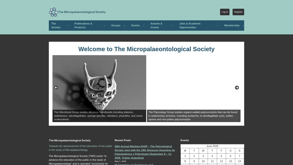 Screenshot of the The Micropalaeontological Society website