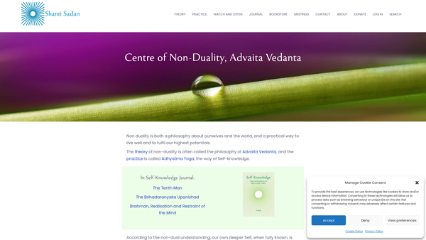 Screenshot of the Shanti Sadan website